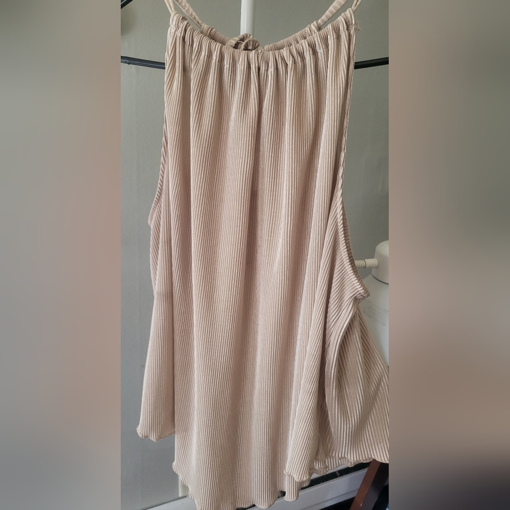 Beige Sleeveless Pleated Top